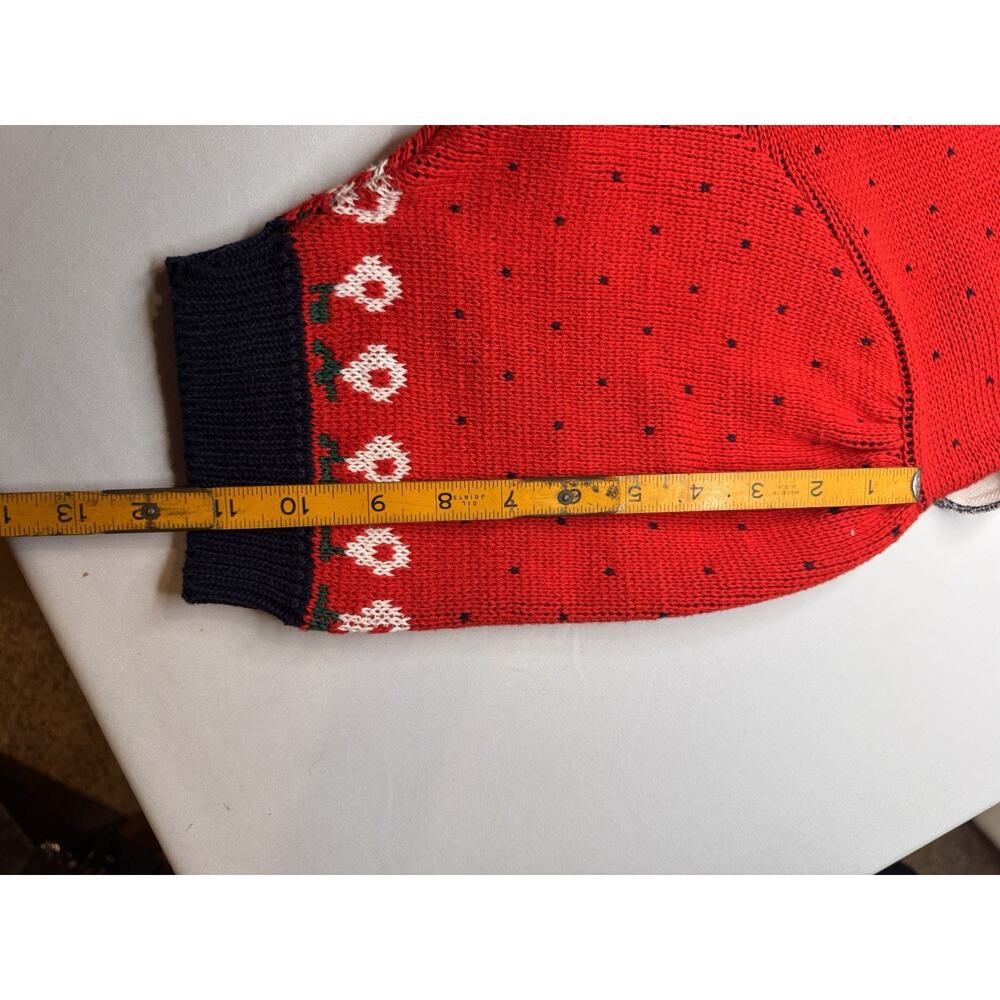 vtg Sweater Loft Womens L Knit Cat Floral Flower Red Cottage Core Grandma Kawaii - Picture 8 of 11